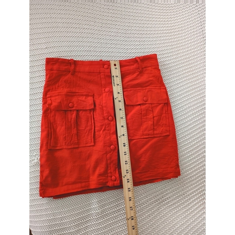 Idem Ditto XS Red Linen Cargo Mini Skirt High Waist Button Front Utility Pockets - Picture 6 of 9